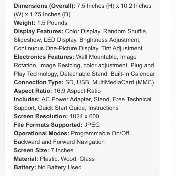 🆕 7” HI-Res Digital Picture Frame POLAROID - Picture 5 of 5